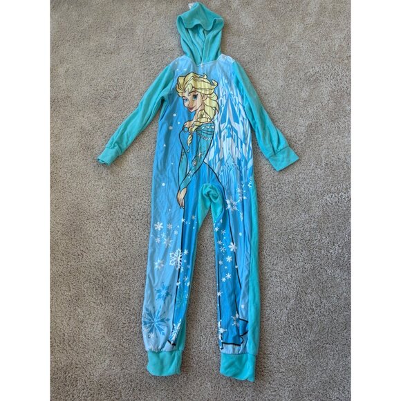 Disney Frozen‎ Elsa Hooded One Piece Girls size 10 Pajamas Cozy Footless Zip Up - Picture 1 of 7